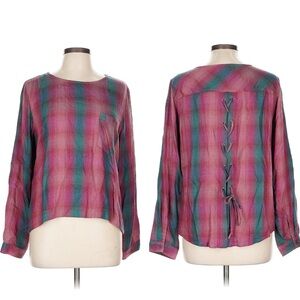 cloth & stone Anthropologie Lace Up Plaid Women's Top Soft Cozy Casual Relaxed